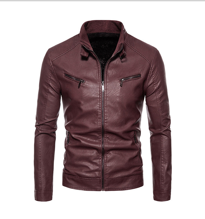 Herren Lederjacke mit modernem Stehkragen und innovativen Reißverschlusstaschen Aliams