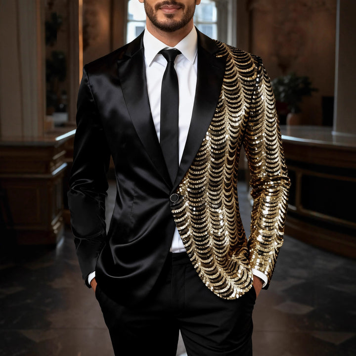 Herren eleganter Glitzerblazer mit asymmetrischem Design Aliams