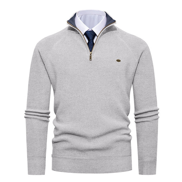 Herren eleganter Strickpullover mit Stehkragen und Reißverschluss Aliams