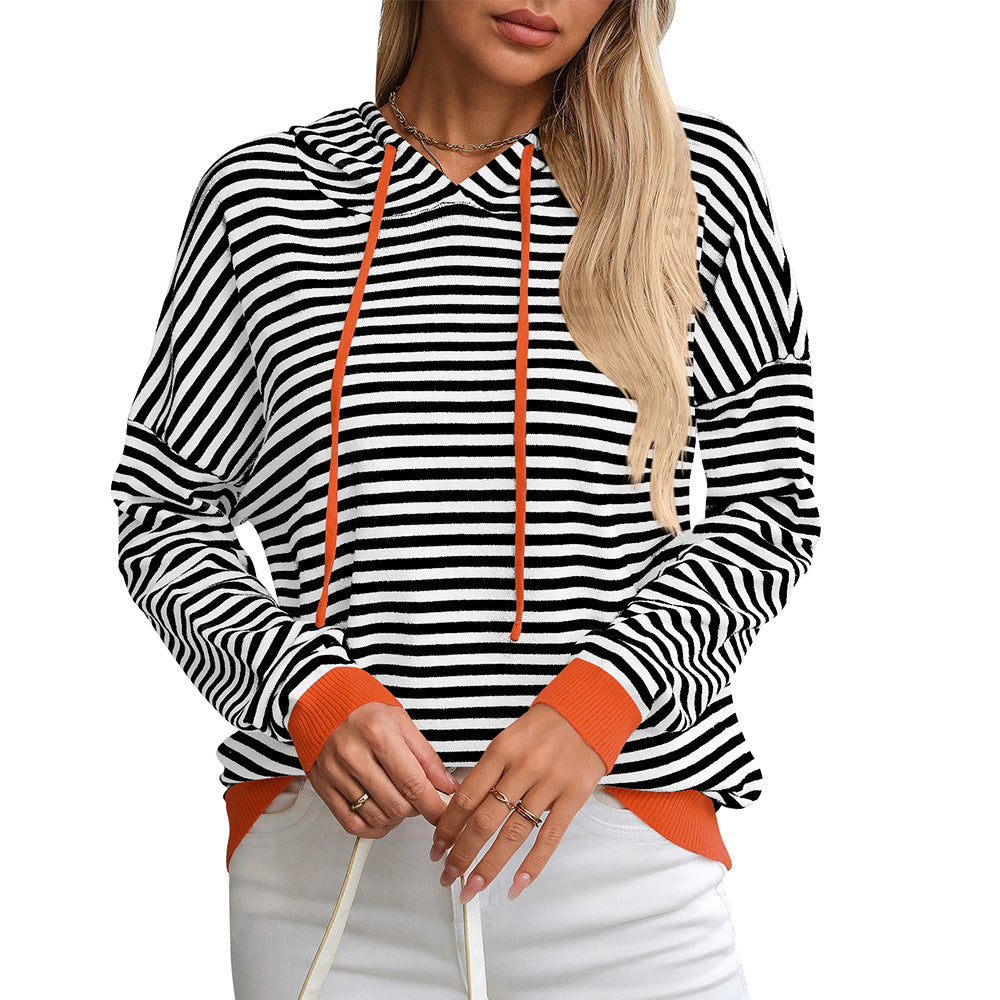 Damen Gestreifter Hoodie mit Lässigem Schnitt und Kontrastierenden Details Aliams