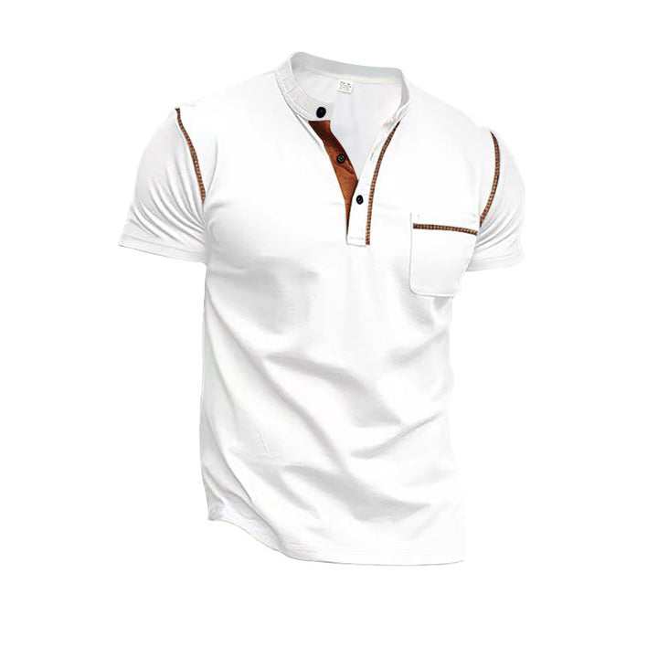 Herren Kurzarm-Henley-Shirt mit kontrastierender Knopfleiste und Brusttasche Aliams