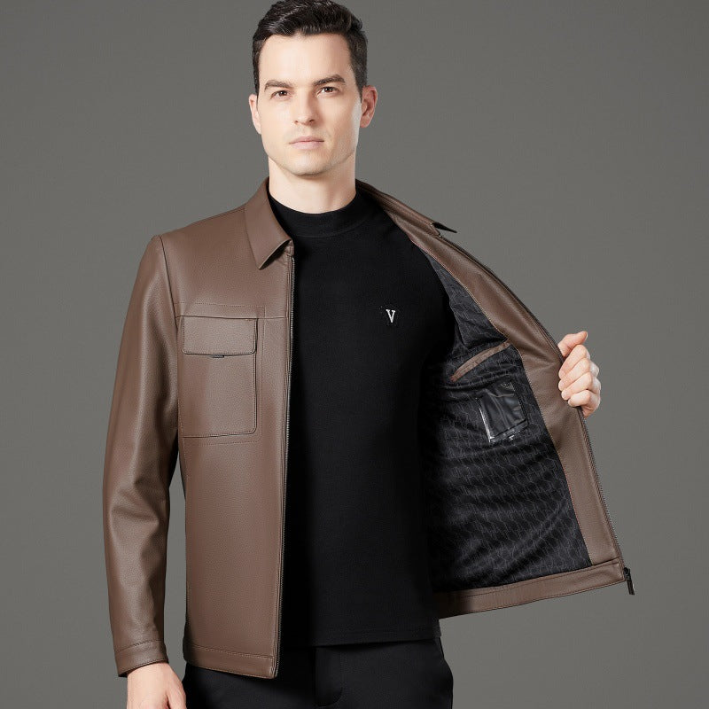 Herren stilvolle Kunstlederjacke mit praktischen Taschen Aliams
