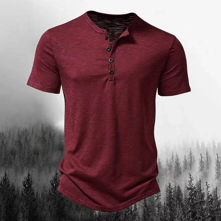 Herren Freizeit Kurzarm Henley Shirt mit Knopfleiste Aliams