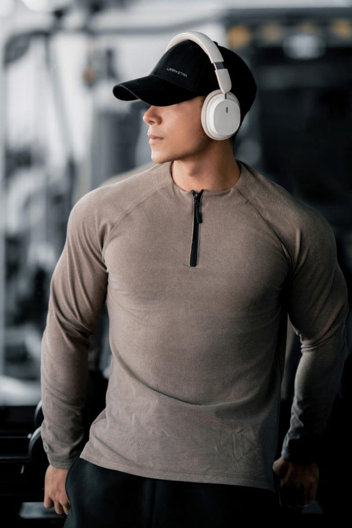 Herren Langarm Workout Shirt mit innovativem Reißverschluss Aliams