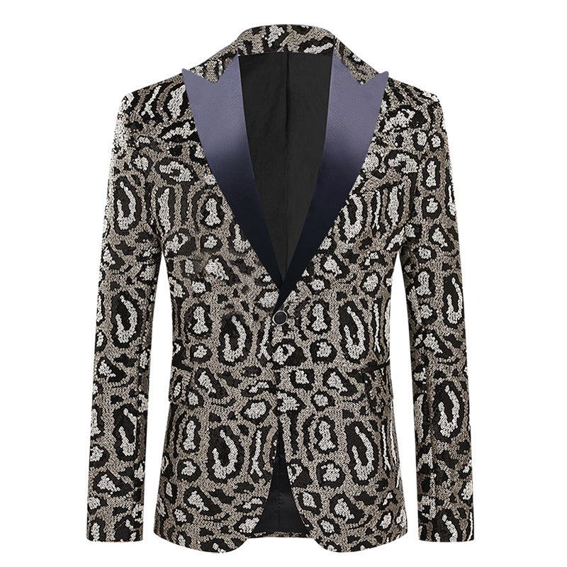Herren eleganter Pailletten-Anzugblazer mit modernem Leoprint Aliams