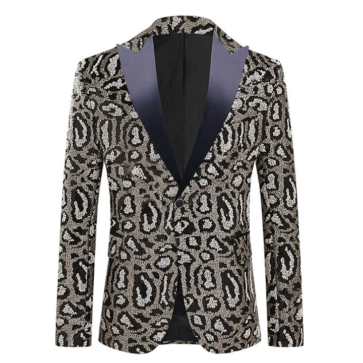 Herren eleganter Pailletten-Anzugblazer mit modernem Leoprint Aliams