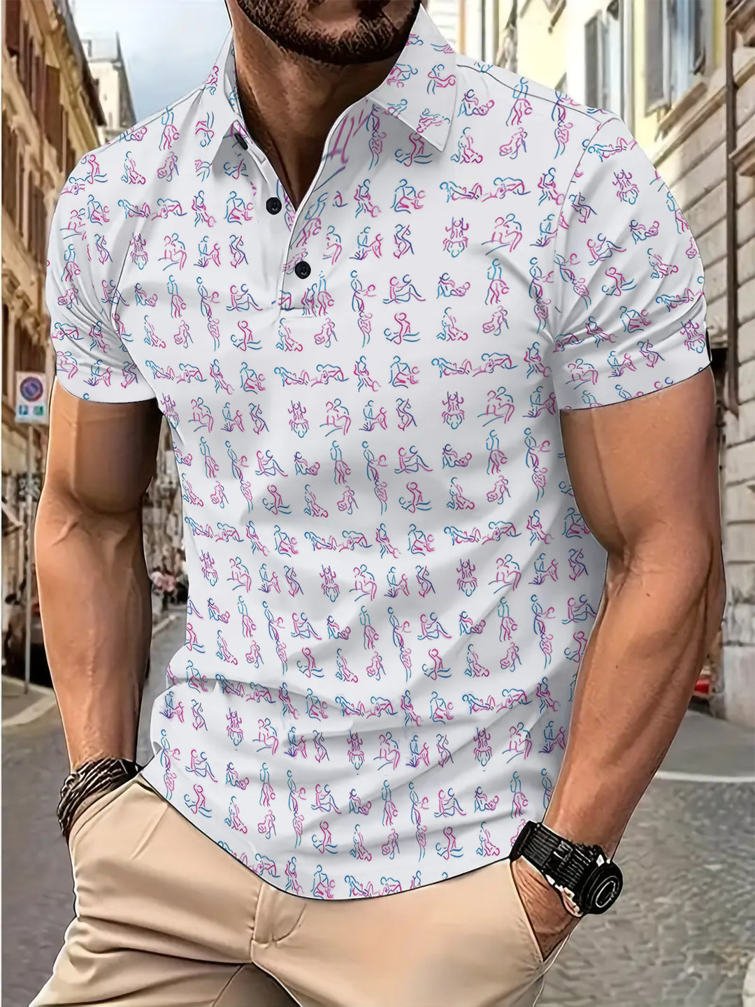 Herren Kurzarm Poloshirt mit kreativem Motivdruck Aliams