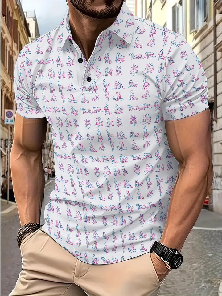Herren Kurzarm Poloshirt mit kreativem Motivdruck Aliams