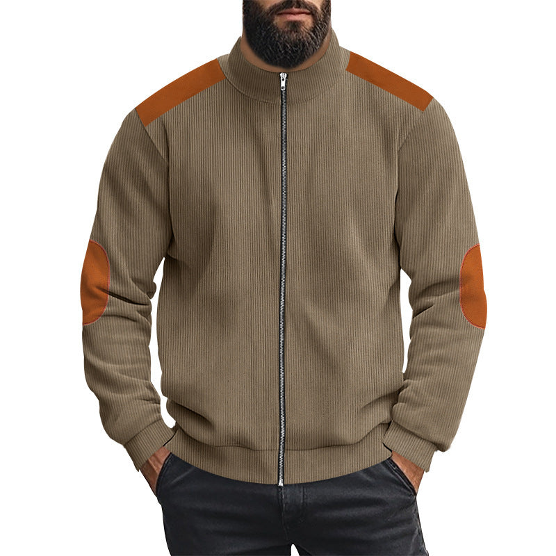 Herren sportliche Strickjacke mit kontrastierenden Lederapplikationen Aliams