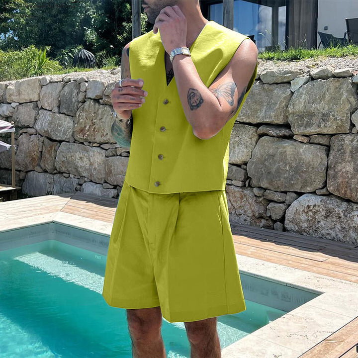 Damen elegantes ärmelloses Blazerset mit Shorts Aliams