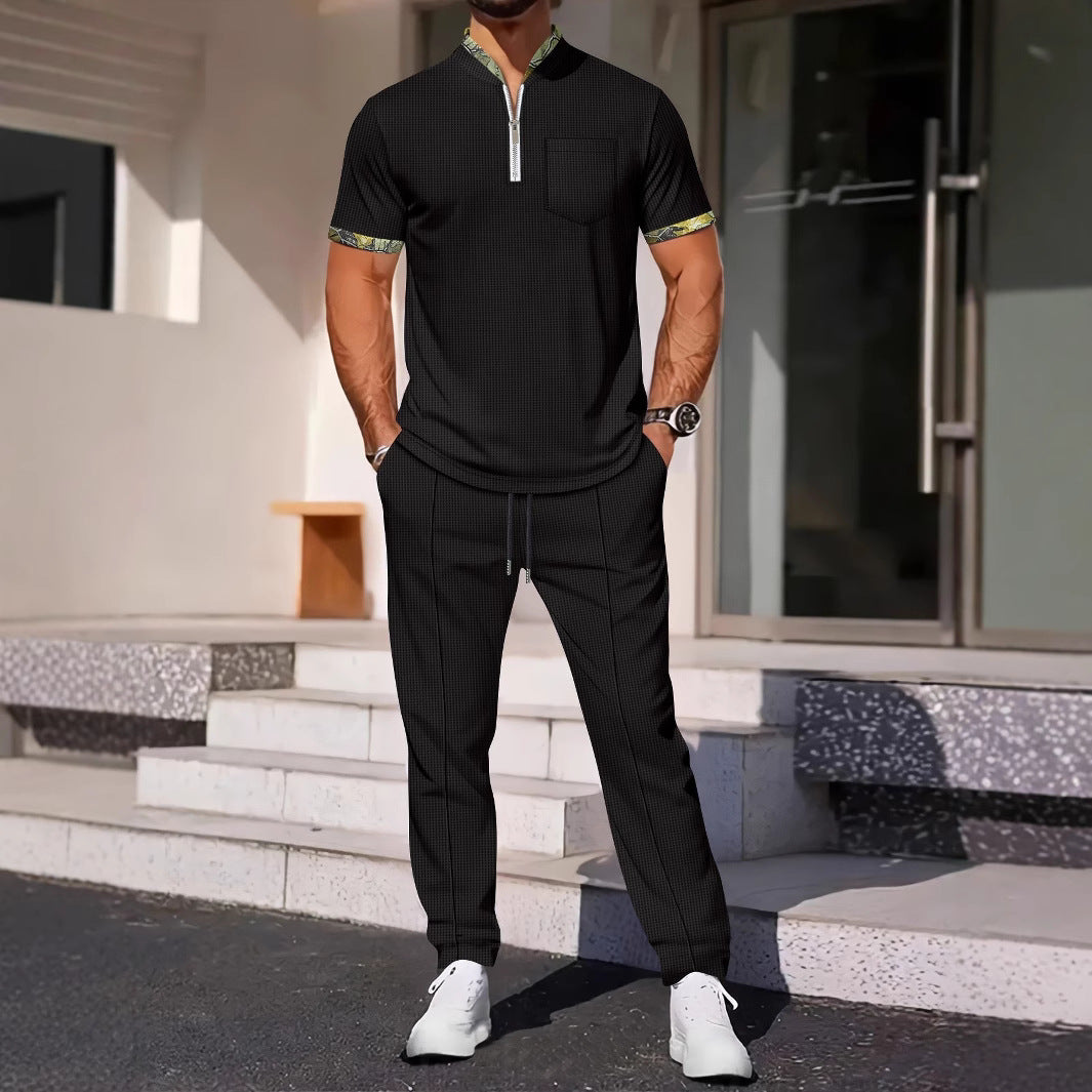Herren elegantes Freizeit-Set mit modischem Stehkragen und Reißverschluss Aliams