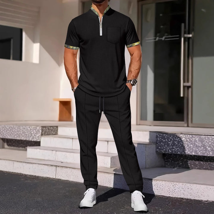 Herren elegantes Freizeit-Set mit modischem Stehkragen und Reißverschluss Aliams