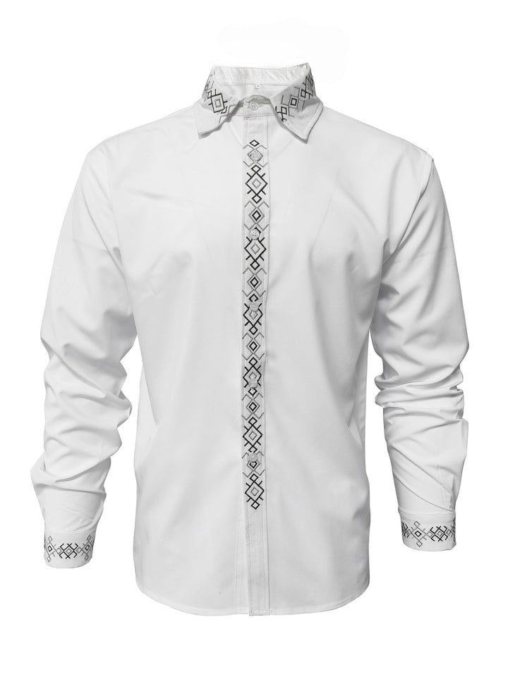 Herren Elegantes Langarmhemd mit exklusivem, besticktem Kragen Aliams