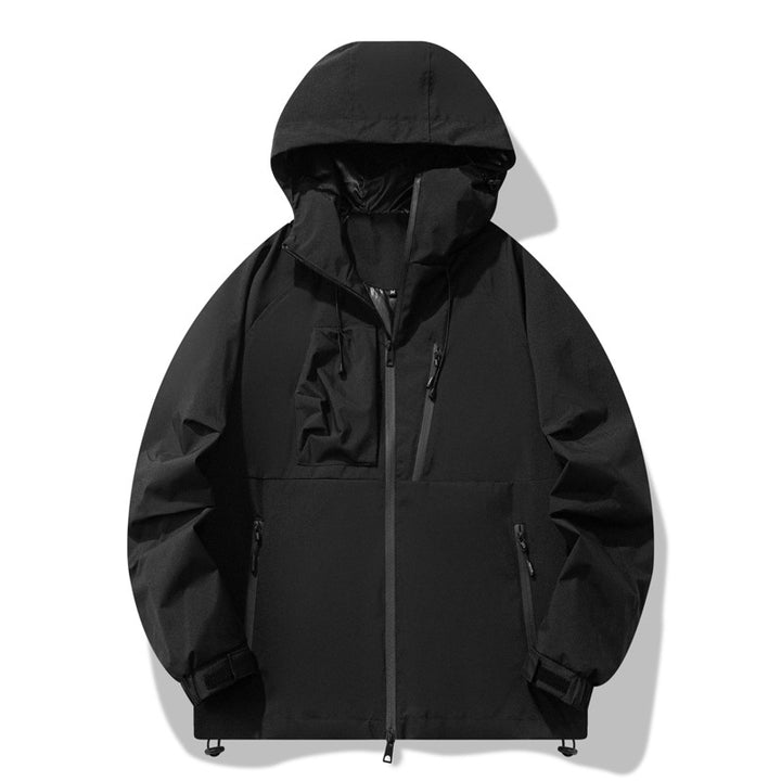 Herren wasserabweisende Outdoor-Jacke mit verstellbarer Kapuze und funktionalen Reißverschlusstaschen Aliams