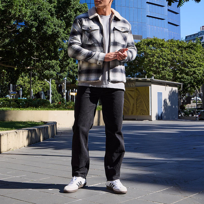 Herren stylische Flanelljacke mit warmem Fleece-Futter Aliams