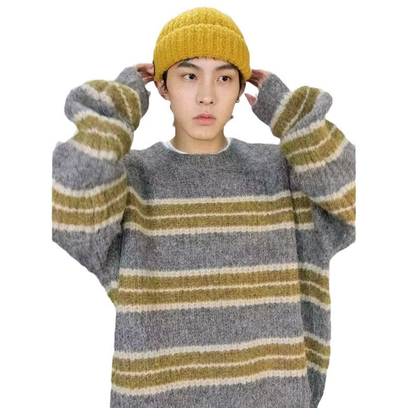 Herren Grobstrickpullover mit modernem Streifenmuster Aliams