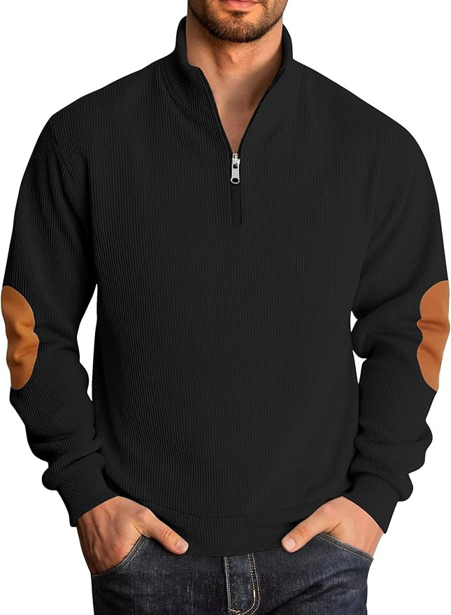 Herren Strickpullover mit modischem Stehkragen und kontrastrierenden Ellenbogenpatches Aliams