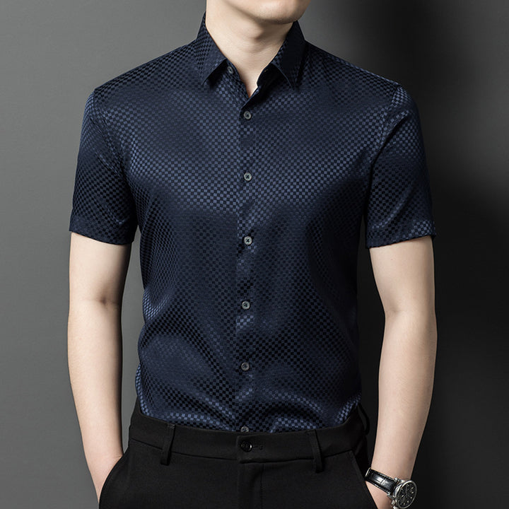 Herren Kurzarmhemd aus hochwertigem Baumwollmix mit subtilen Rautenmuster Aliams