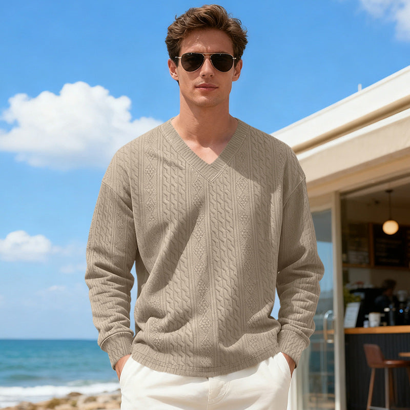 Herren Strickpullover mit V-Ausschnitt und Zopfmuster Aliams
