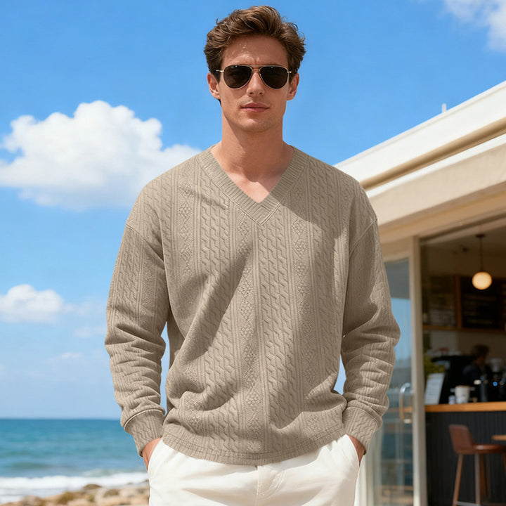 Herren Strickpullover mit V-Ausschnitt und Zopfmuster Aliams