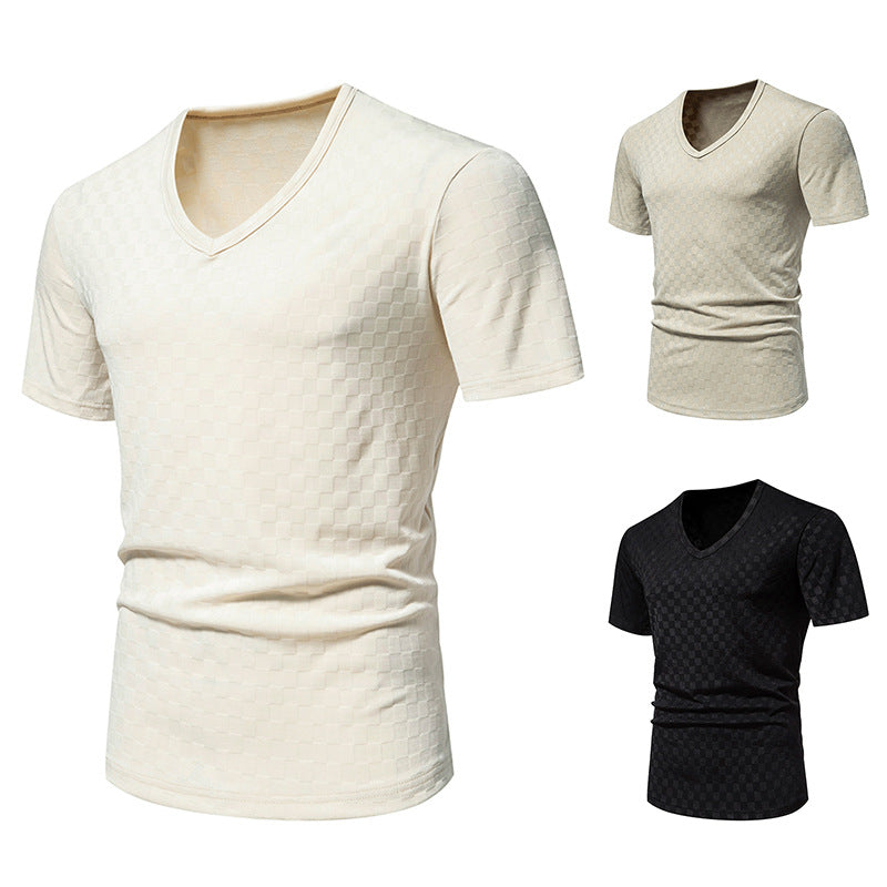 Herren Kurzarm-V-Ausschnitt T-Shirt mit strukturiertem Material Aliams