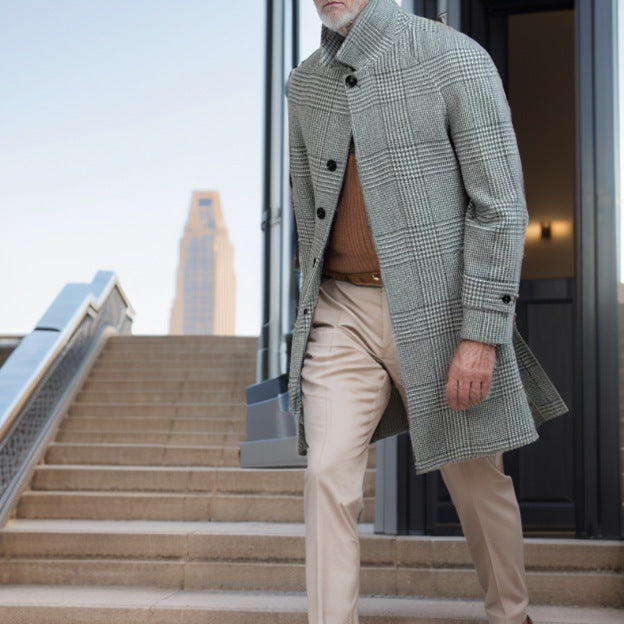 Herren eleganter und warmer Mantel mit Gürtel Aliams