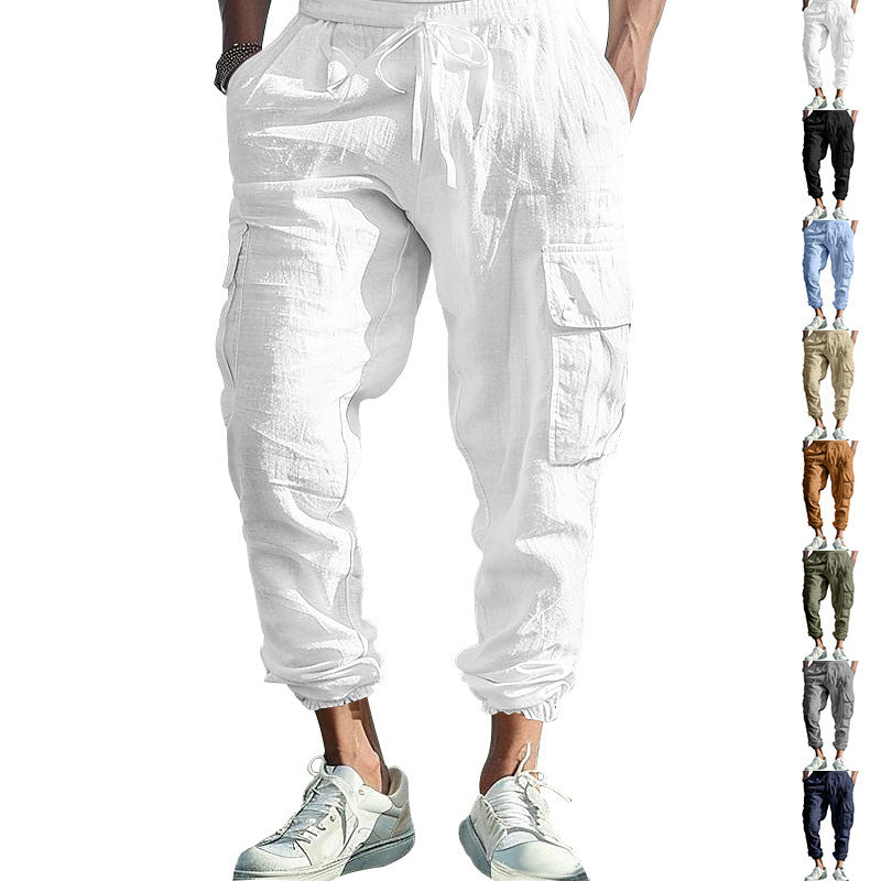 Herren bequeme Cargo-Hose aus leichtem Leinenmaterial mit elastischem Bund und praktischen Seitentaschen Aliams