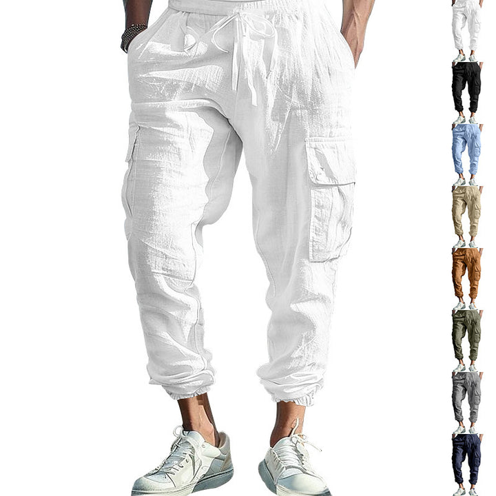 Herren bequeme Cargo-Hose aus leichtem Leinenmaterial mit elastischem Bund und praktischen Seitentaschen Aliams