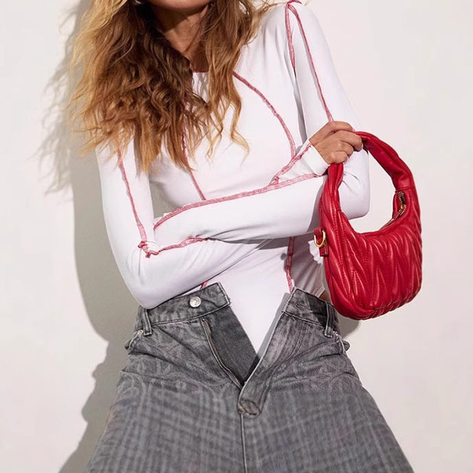 Damen Eleganter langärmeliger Bodysuit mit sportlichen Kontrasten Aliams