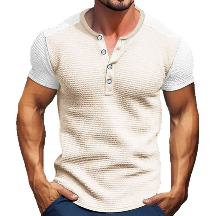 Herren Kurzarm Henley Shirt mit modischen Knöpfen Aliams