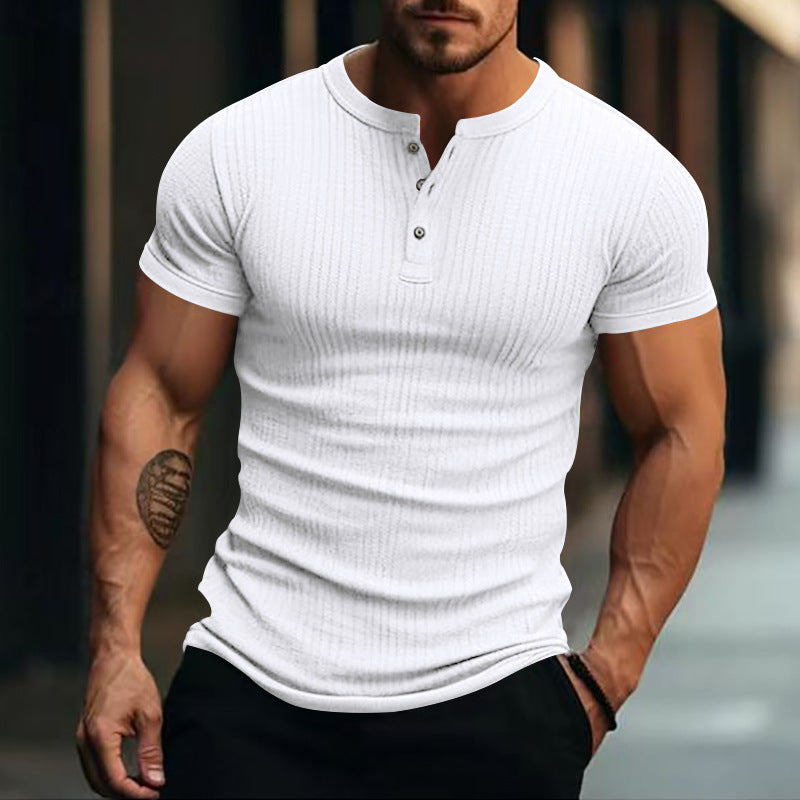 Herren Kurzarm-Henley-Shirt mit strukturiertem Stoff Aliams