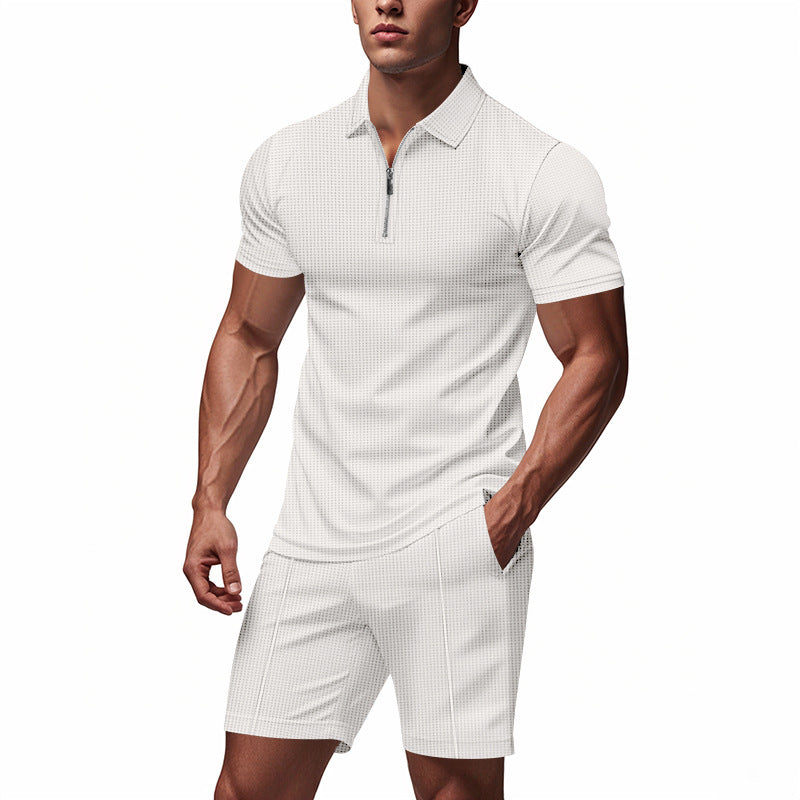 Herren Sportliches Kurzarm-Set mit teils strukturiertem Design und durchgehendem Reißverschluss Aliams