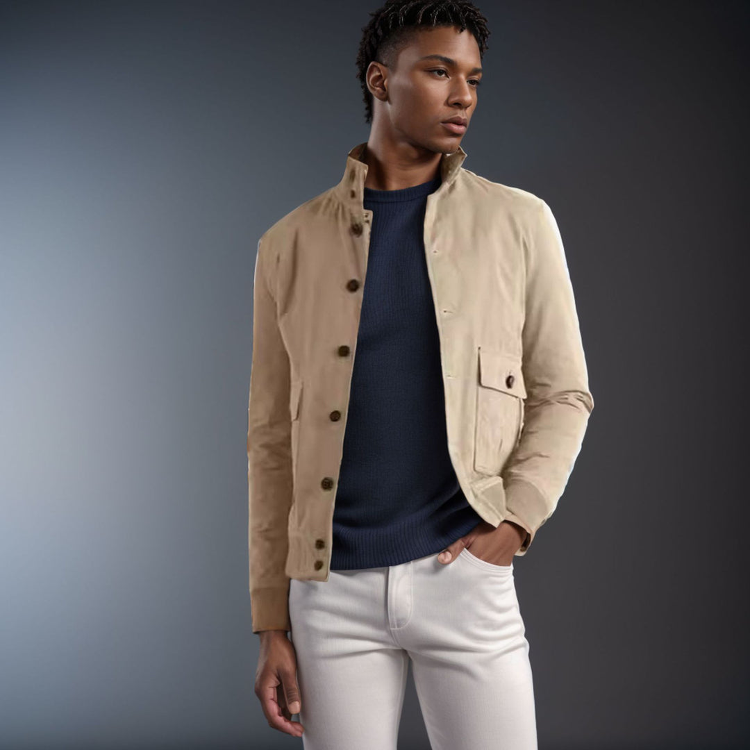 Herren funktionale Utility-Jacke mit hohem Kragen und aufgesetzten Taschen Aliams