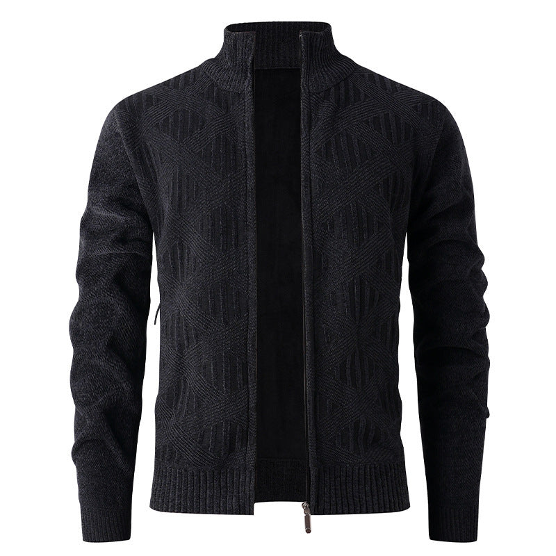 Herren elegante Strickjacke mit strukturiertem Design und hohem Stehkragen Aliams