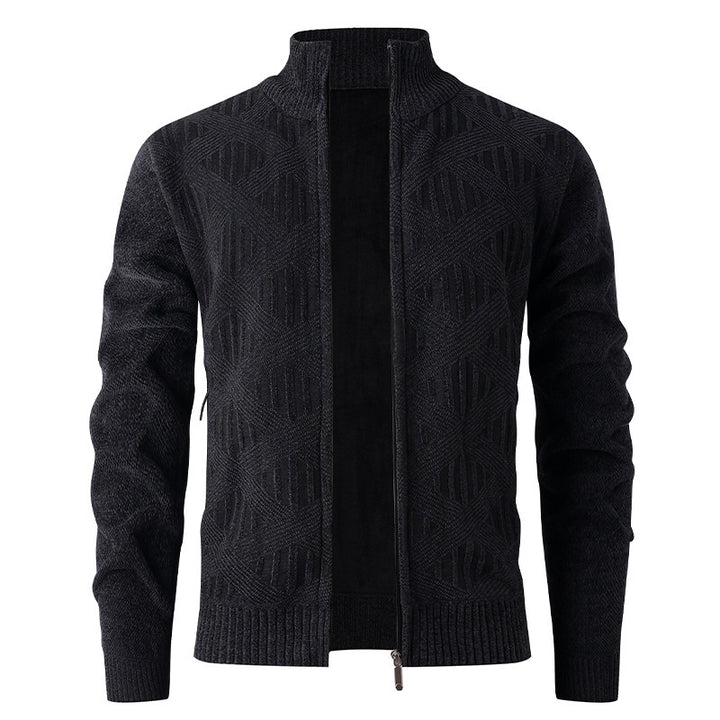 Herren elegante Strickjacke mit strukturiertem Design und hohem Stehkragen Aliams