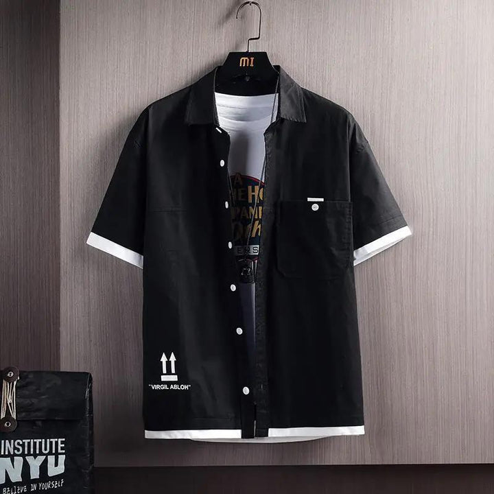 Herren Kurzarm-Hemd mit praktischem Brusttaschen und kontrastierenden Akzenten Aliams