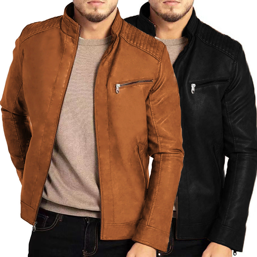 Herren Kunstlederjacke mit Stehkragen und modernen Details Aliams