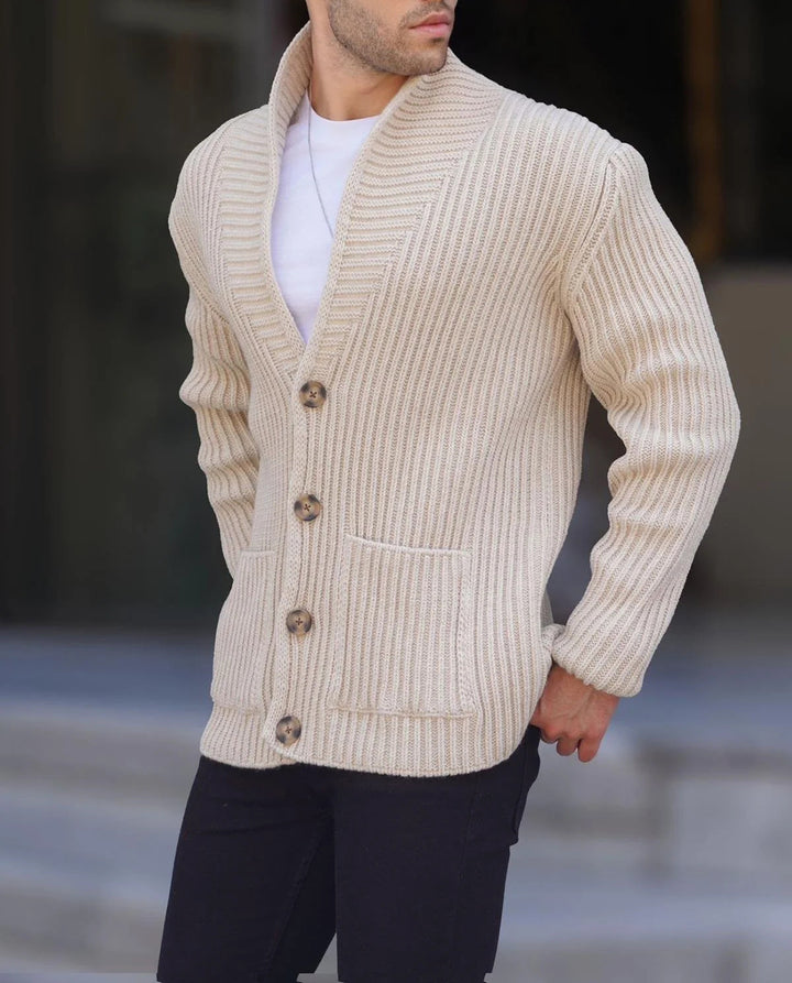 Herren Grob gestrickte Cardigan mit breitem Rippenmuster und praktischen Taschen Aliams