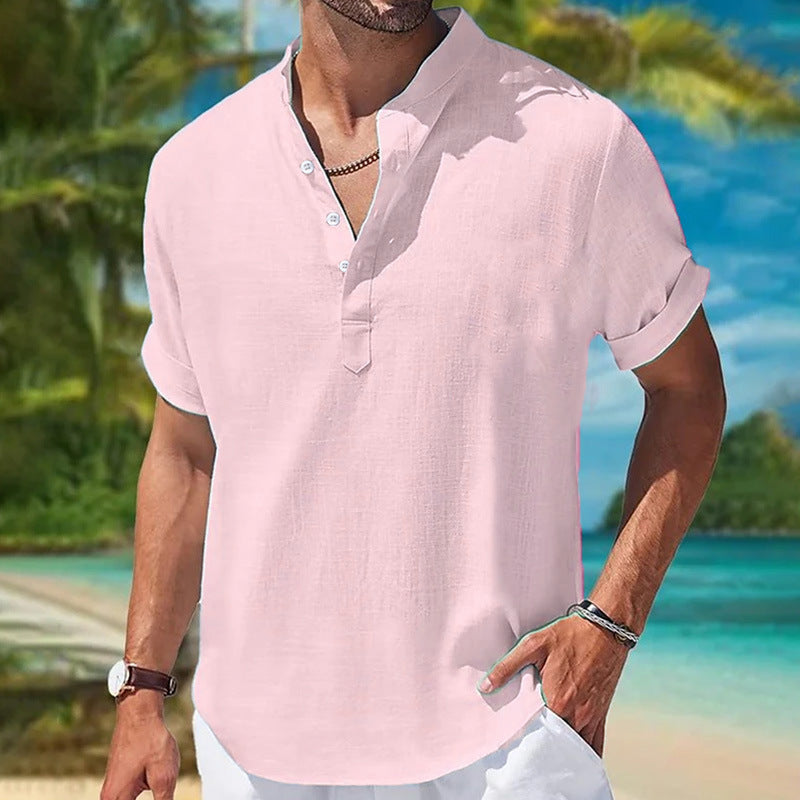 Herren Kurzarm Leinenhemd Aliams