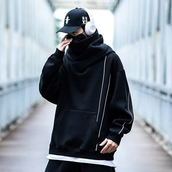Herren futuristischer Hoodie mit hohem Kragen und praktischen Taschen Aliams