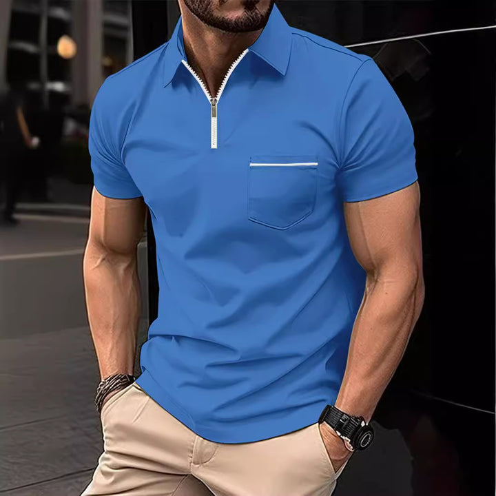 Herren Kurzarm Poloshirt mit Reißverschluss und Brusttasche Aliams