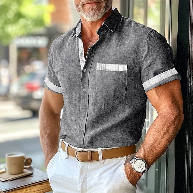 Herren Kurzarmhemd aus atmungsaktivem Leinen Aliams