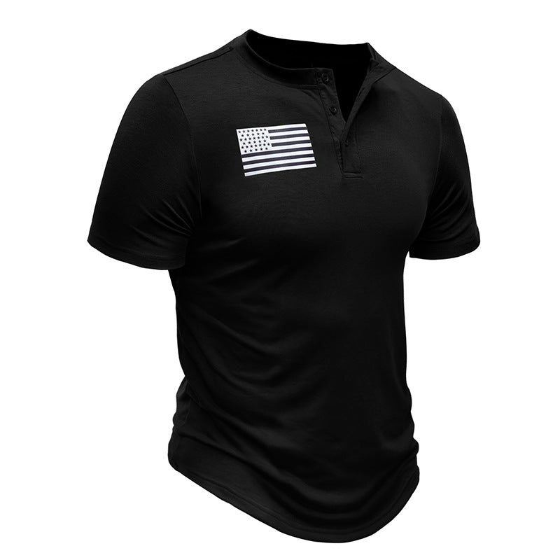 Herren Kurzarm-Henley-Shirt mit modischem Flaggenaufdruck Aliams