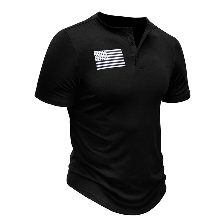 Herren Kurzarm-Henley-Shirt mit modischem Flaggenaufdruck Aliams