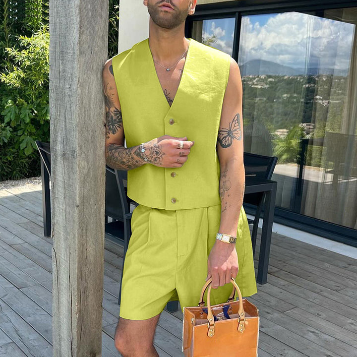 Damen elegantes ärmelloses Blazerset mit Shorts Aliams