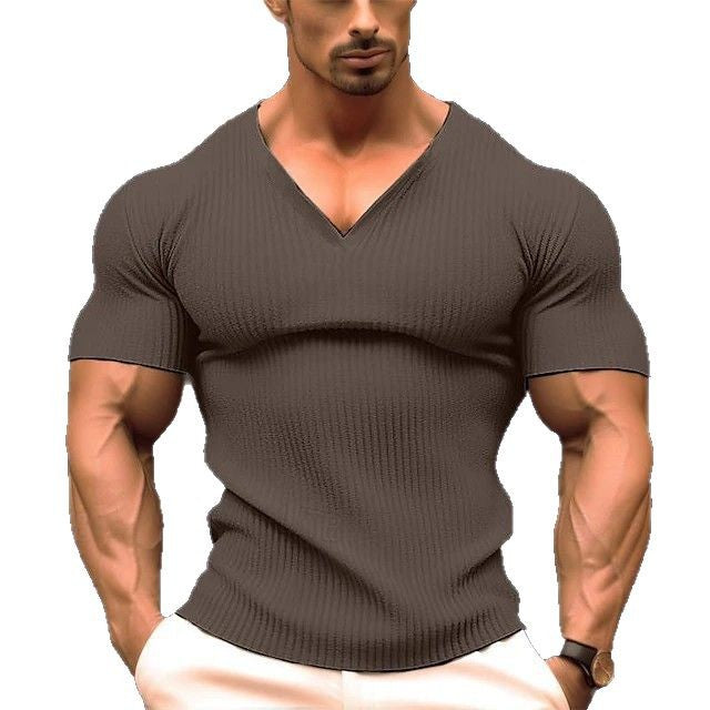 Herren körperbetontes V-Ausschnitt T-Shirt aus atmungsaktivem Baumwollmix Aliams