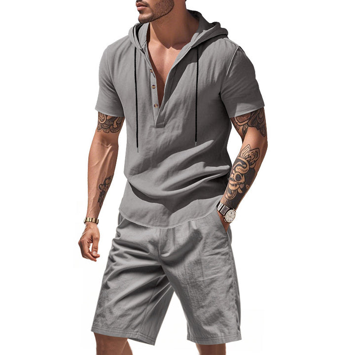 Herren Freizeit-Langarm-Hoodie mit Knopfleiste und Shorts Aliams