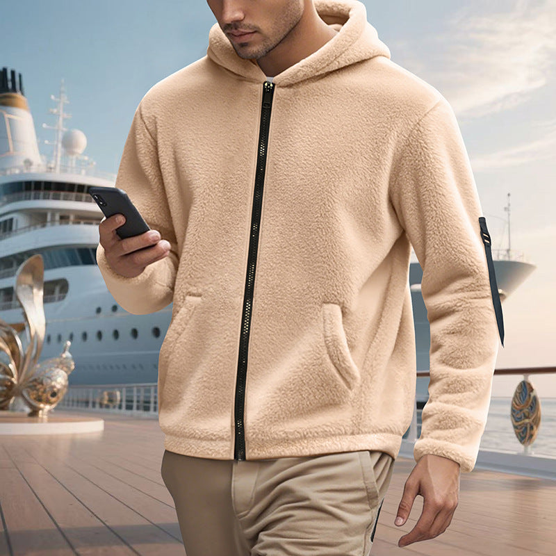 Herren Fleecejacke mit Kapuze und praktischen Reißverschlusstaschen Aliams