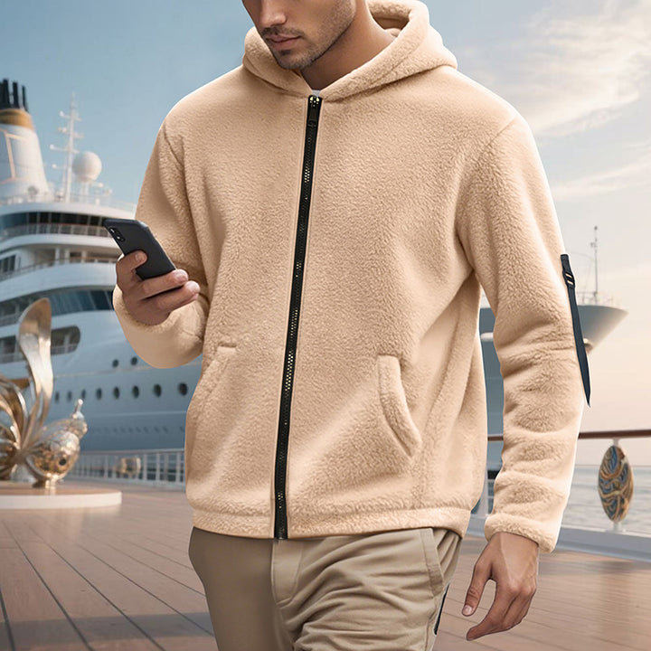 Herren Fleecejacke mit Kapuze und praktischen Reißverschlusstaschen Aliams