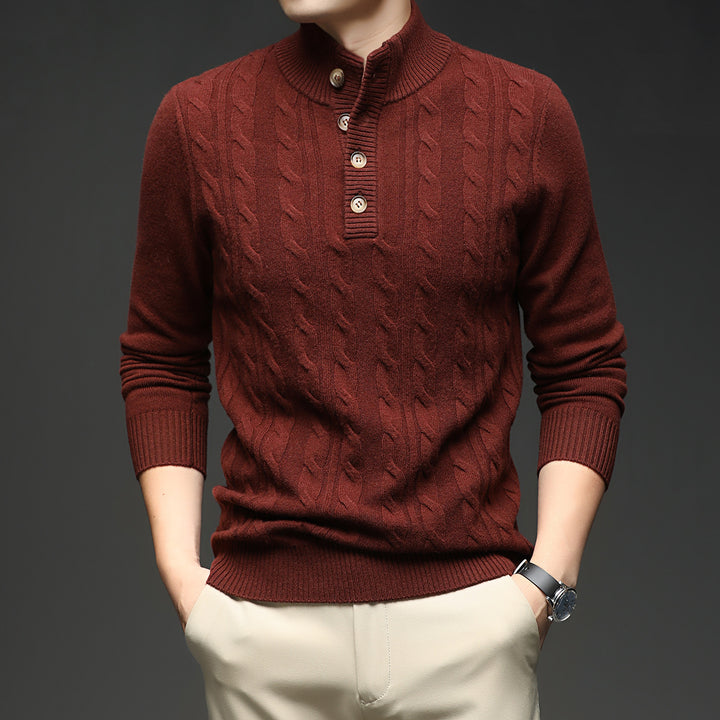 Herren Strickpullover mit Stehkragen und Knopfleiste Aliams